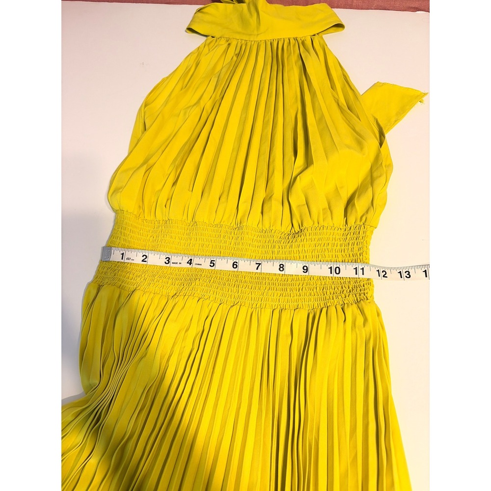 Wedding Guest Pleated High Neck Halter Dress Lime Green Women's Small - Picture 9 of 10